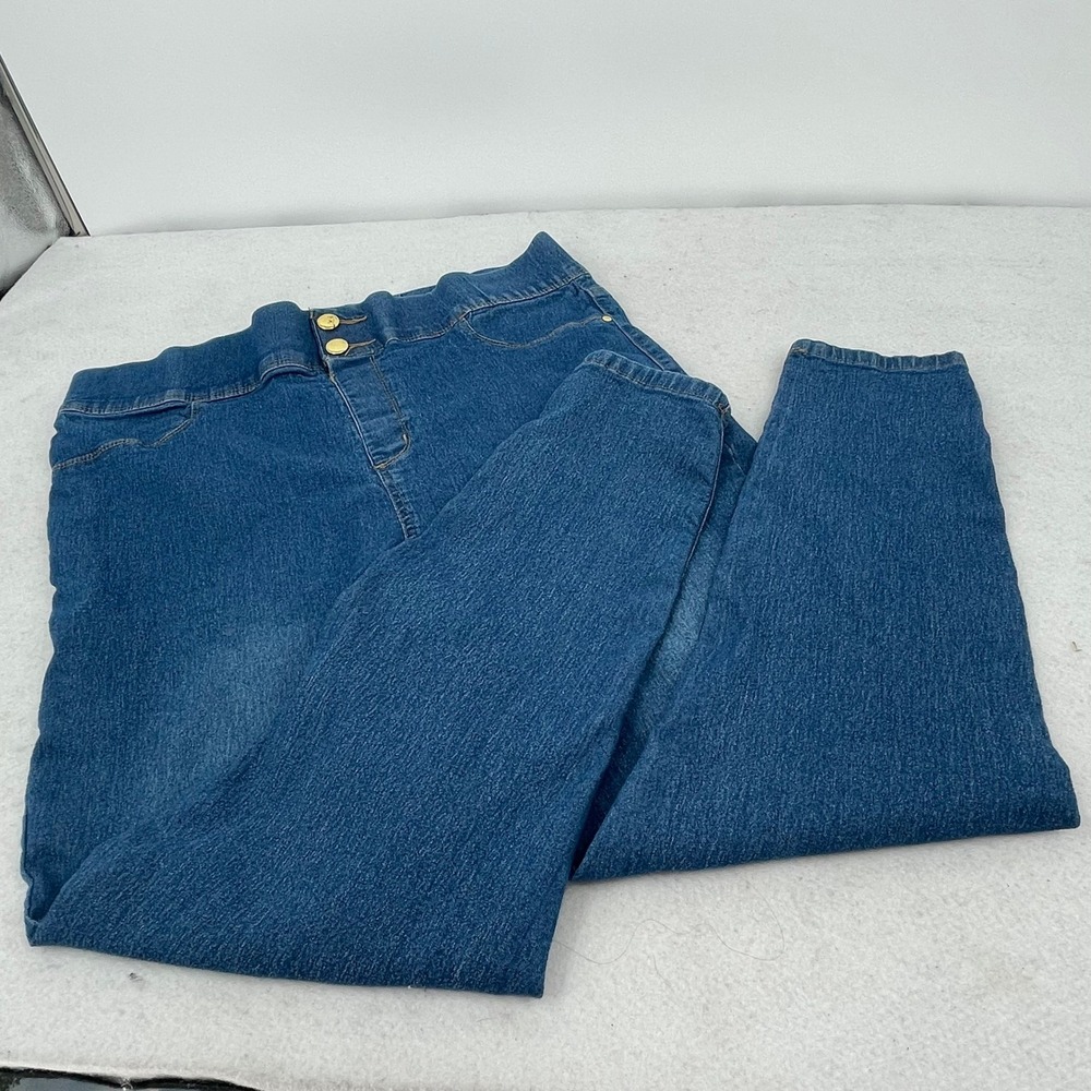 Just Be Womens Blue High Rise Pull On Jeggings Gold Button Detail XL